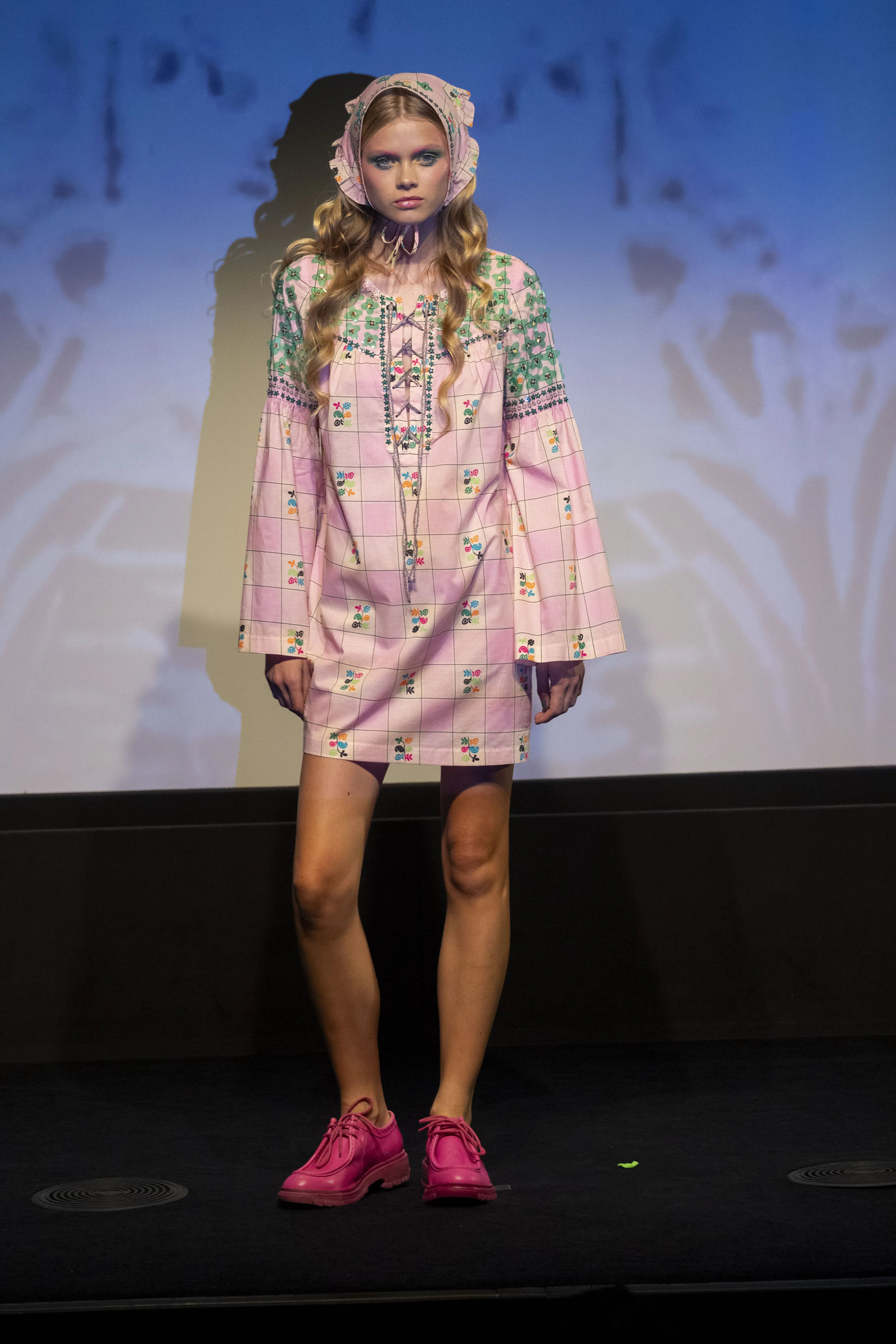 Giant Floral Gingham Embroidered Dress