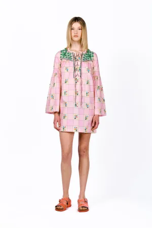 Giant Floral Gingham Embroidered Dress