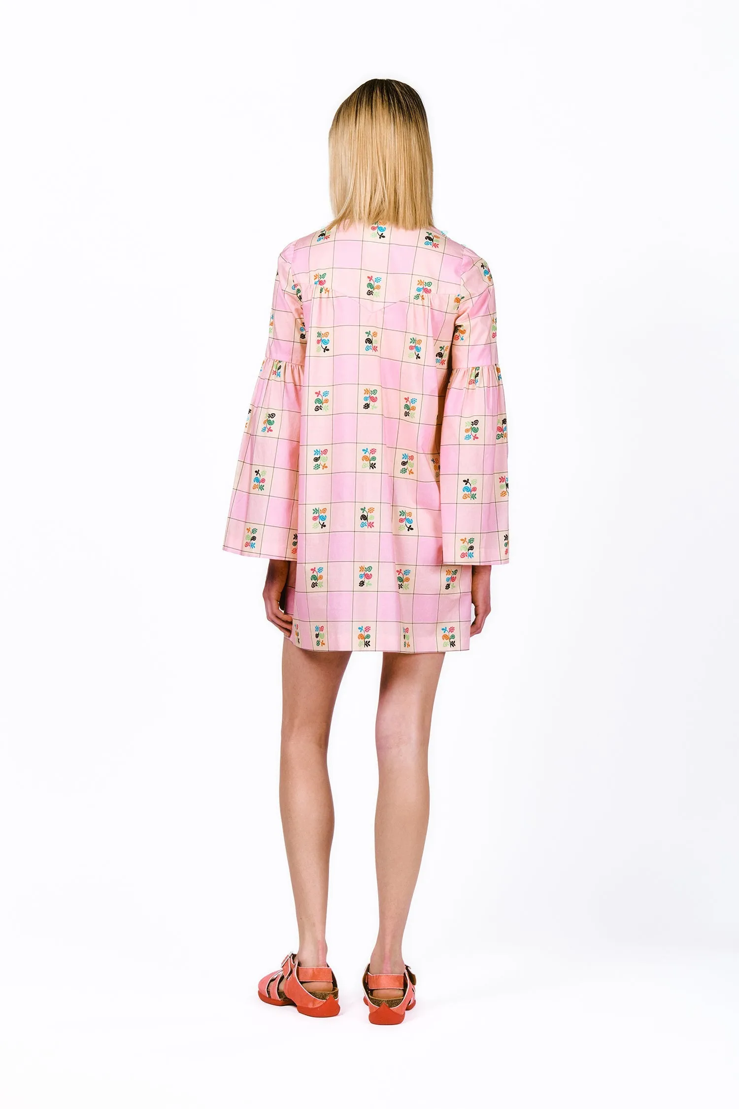 Giant Floral Gingham Embroidered Dress