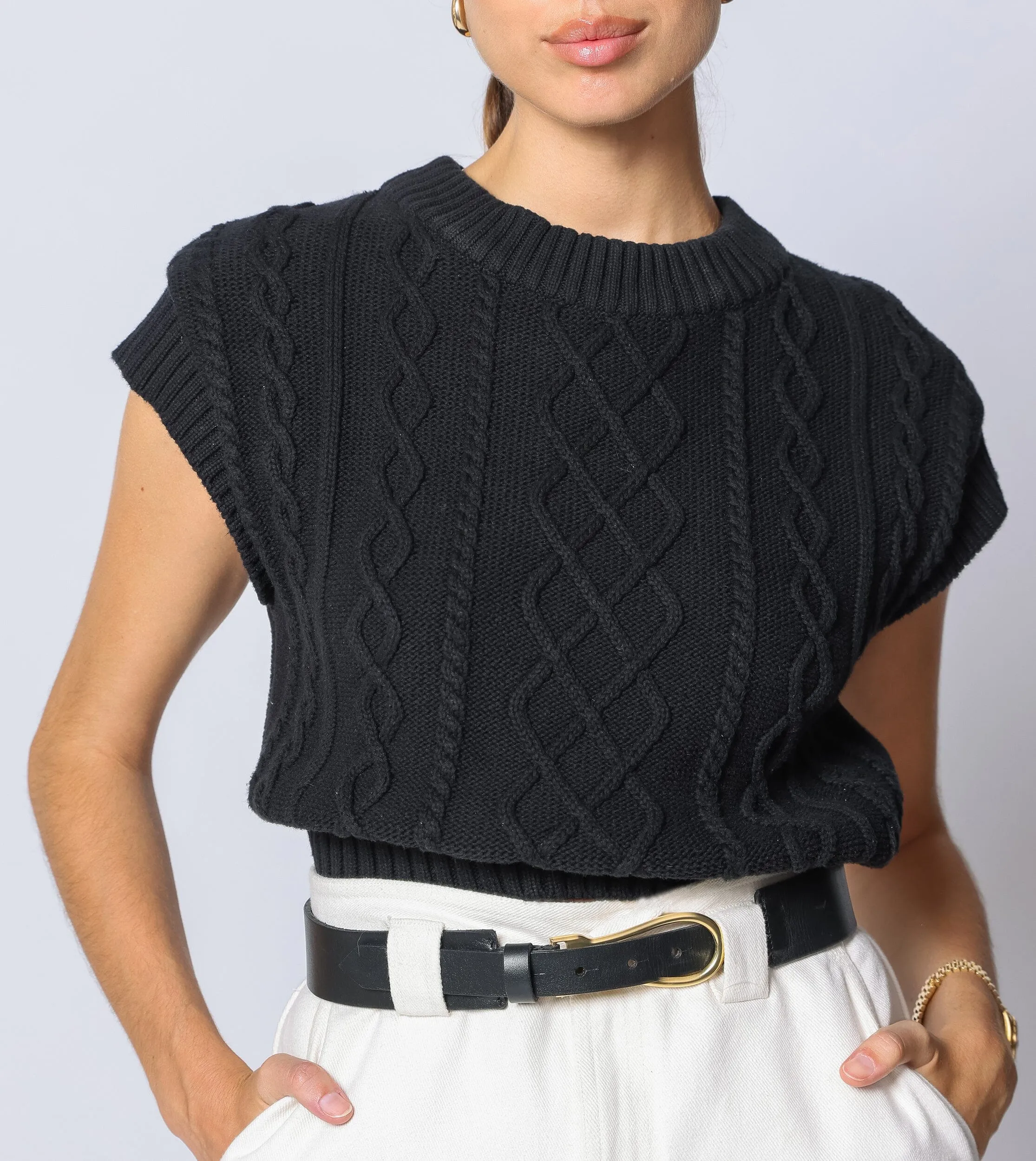 Gigi Cropped Sweater Vest | Black