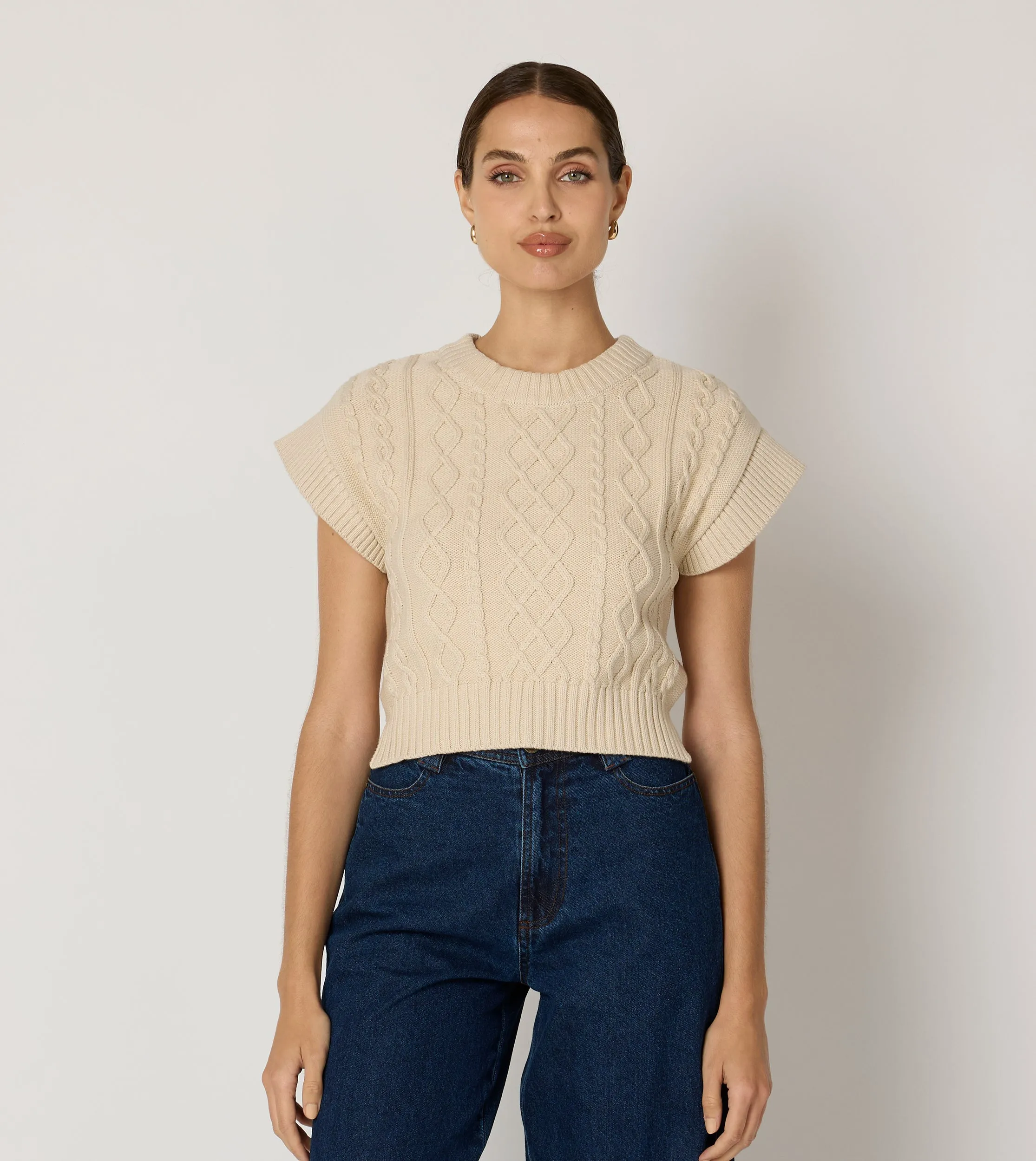 Gigi Cropped Sweater Vest | Cream