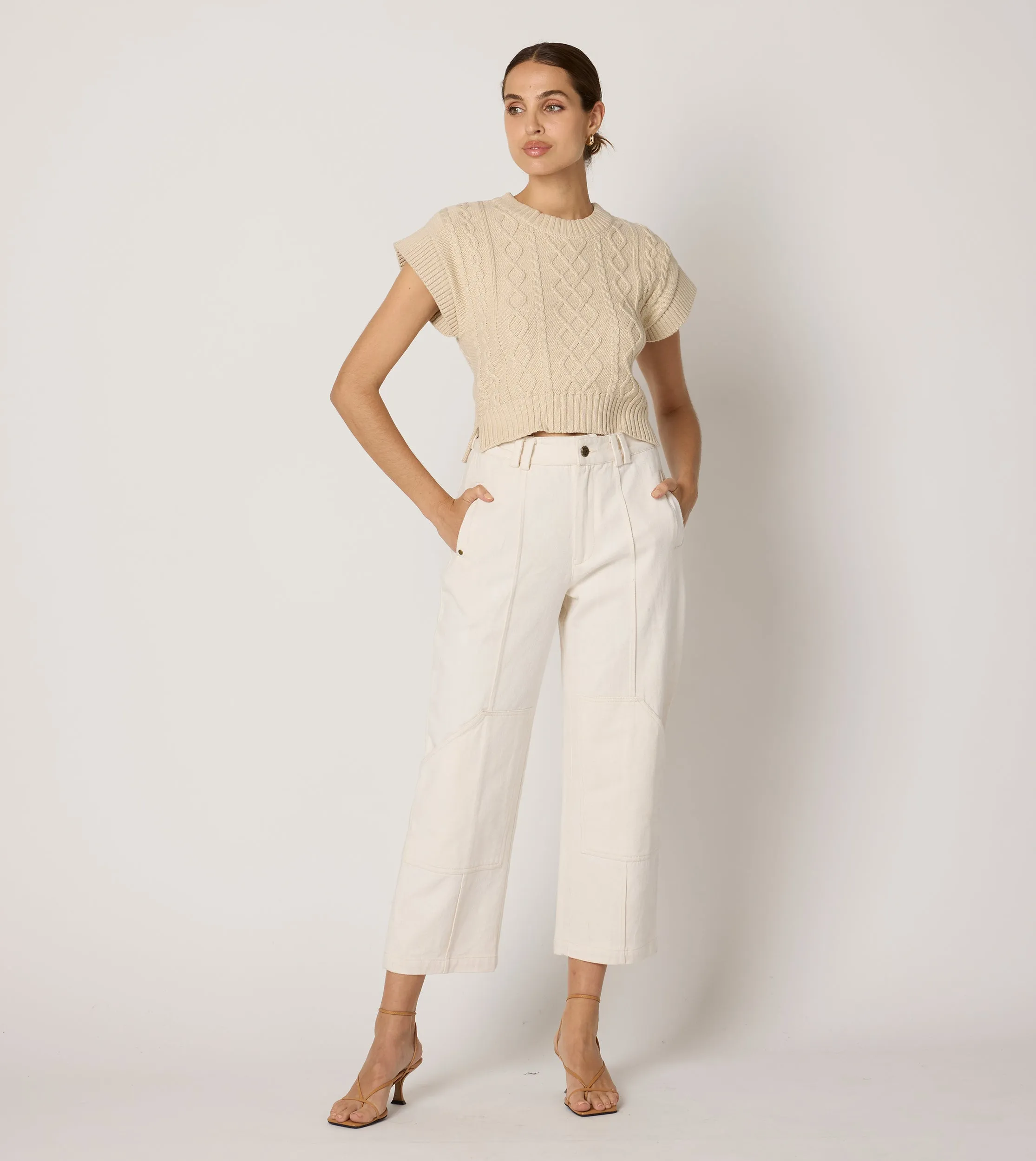 Gigi Cropped Sweater Vest | Cream