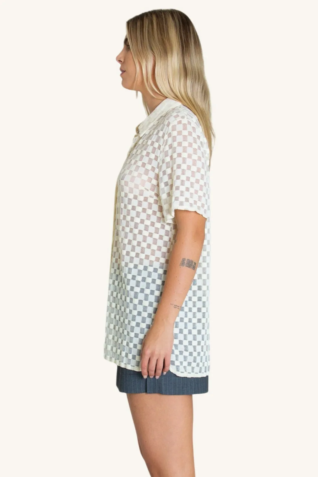 Harmony Checkered Button Up - White Noise