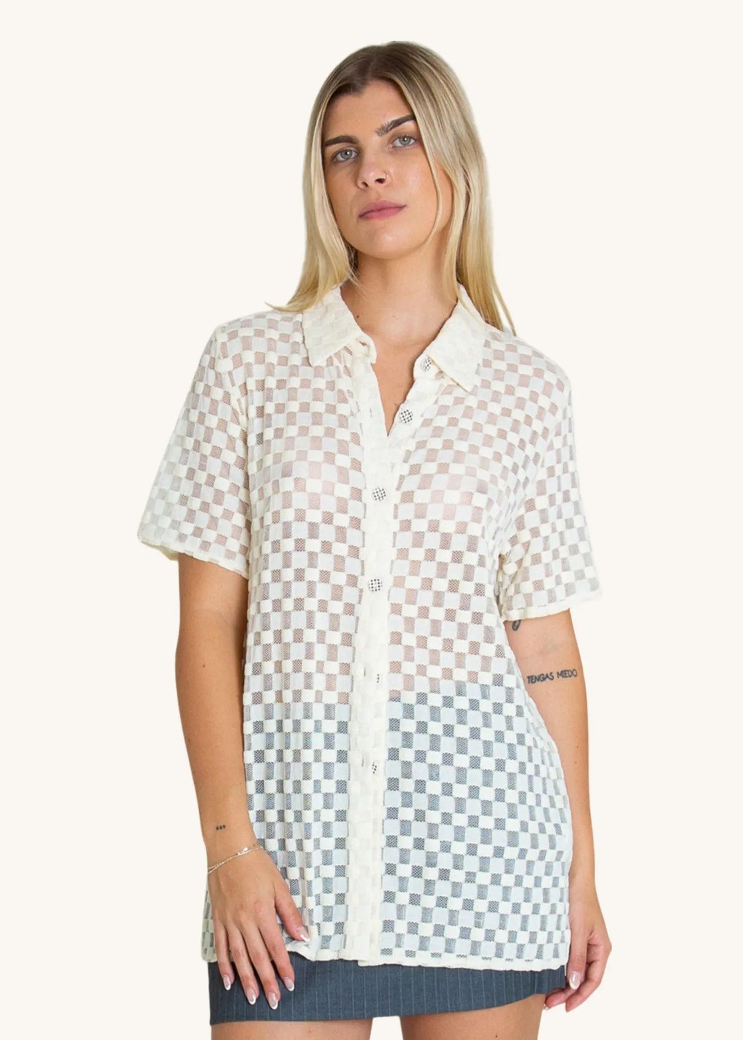 Harmony Checkered Button Up - White Noise
