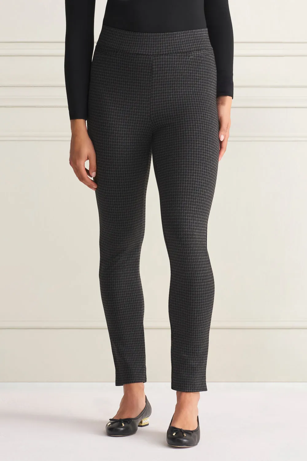 Houndstooth Ponte Pant - Charcoal Houndstooth