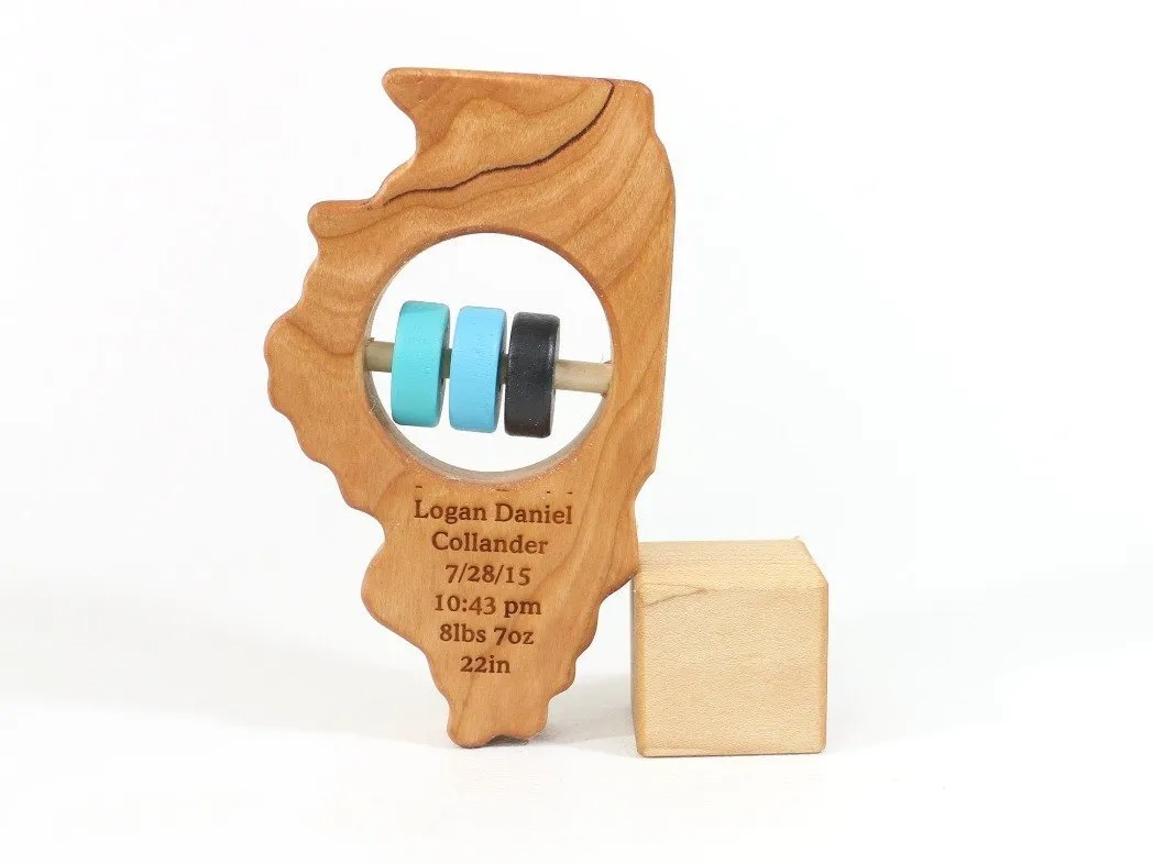 Illinois State Wooden Baby Rattle
