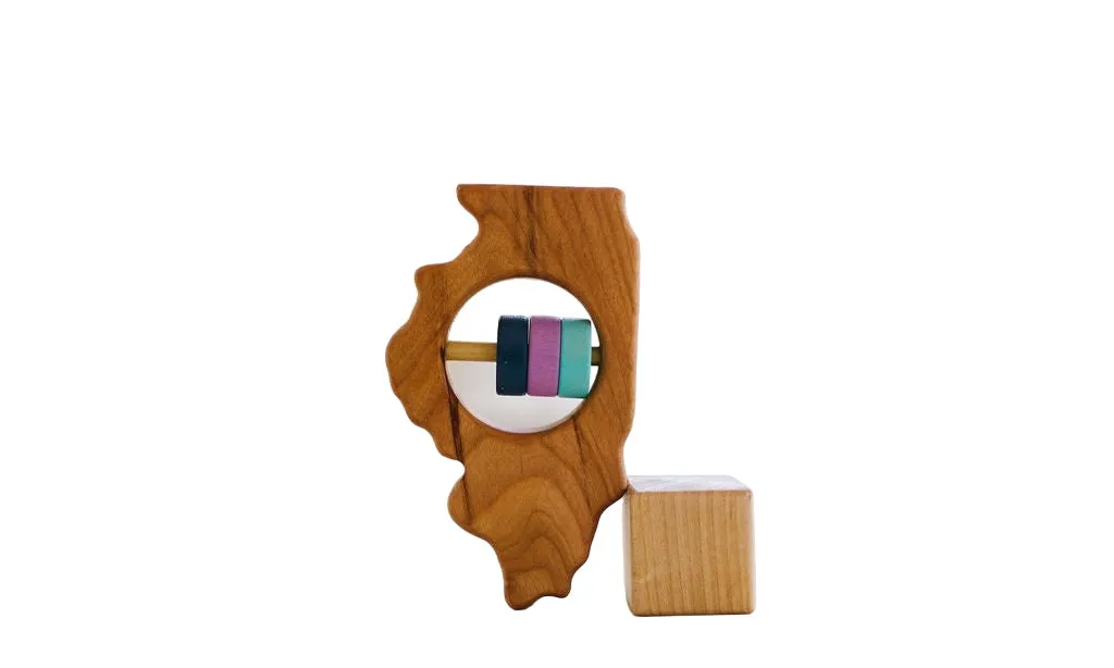 Illinois State Wooden Baby Rattle