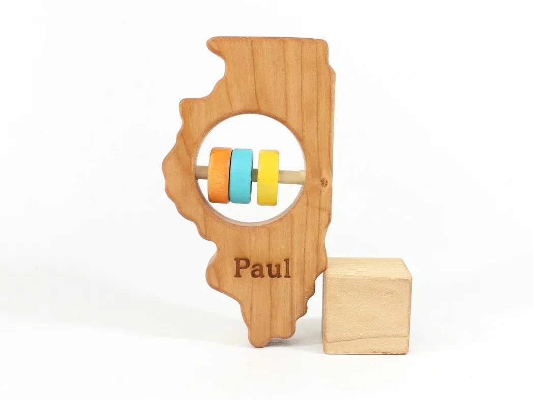 Illinois State Wooden Baby Rattle