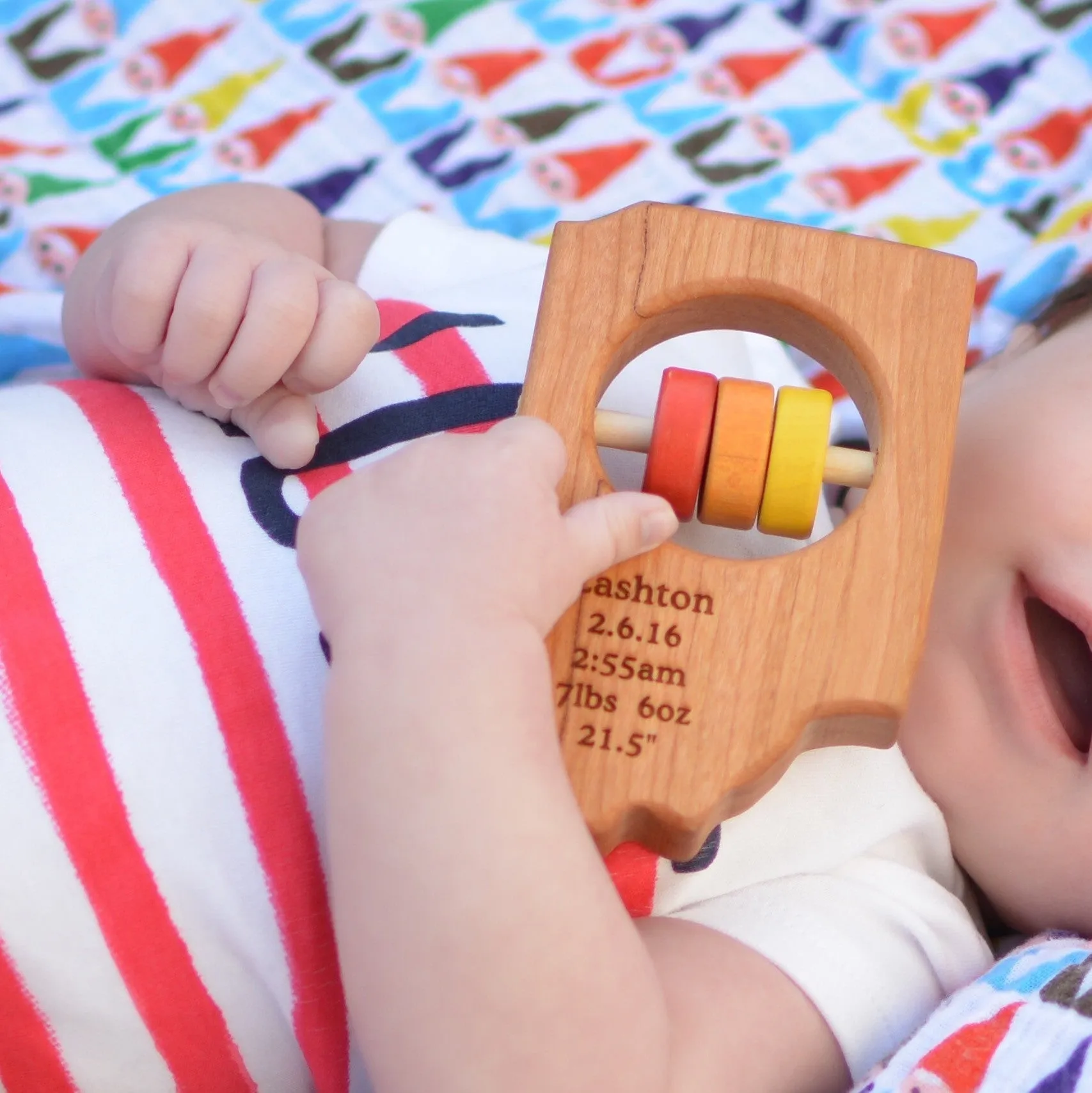 Indiana State Wooden Baby Rattle