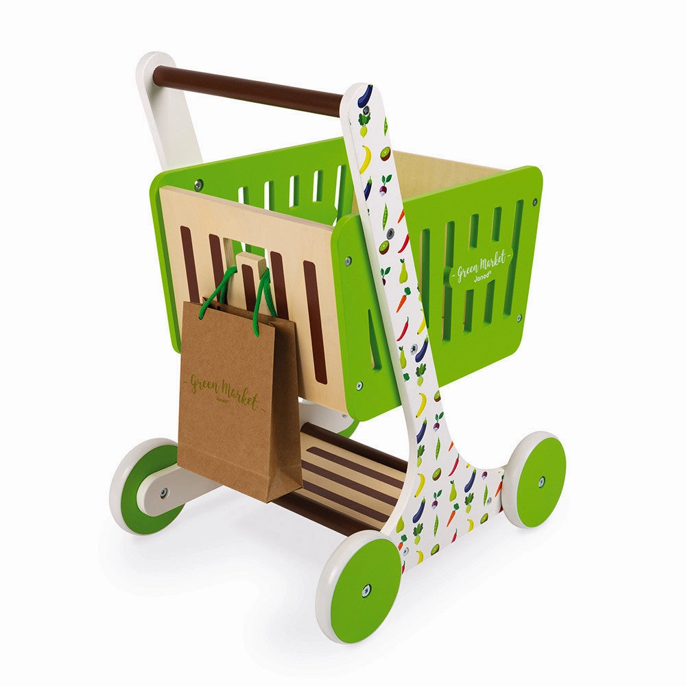 Janod Green Market Wooden Shopping Trolley