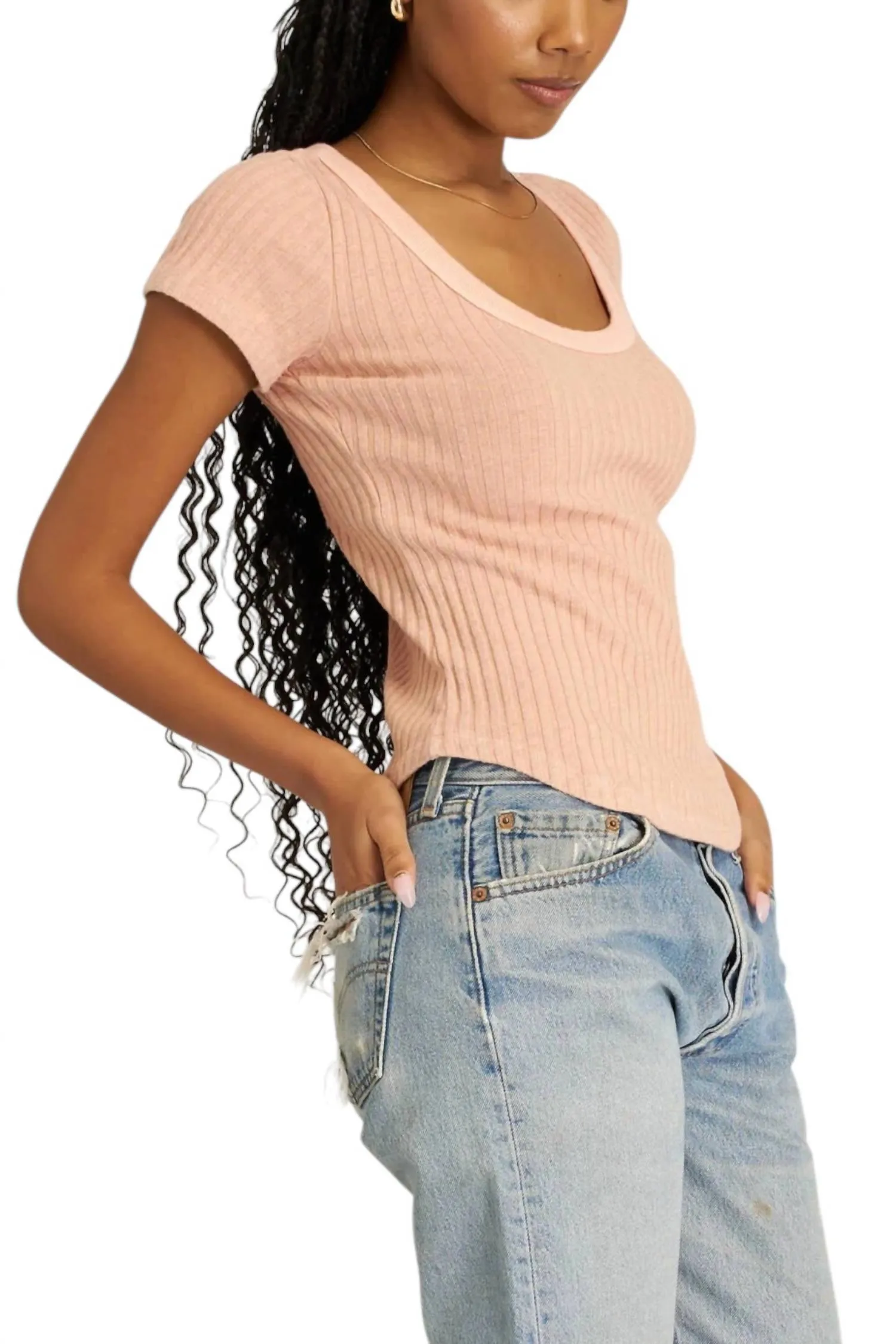 Julie Scoop Neck Sweater Rib Tee Top