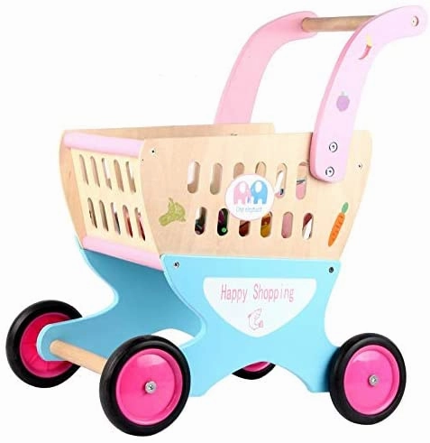Kids wooden shopping cart toy
