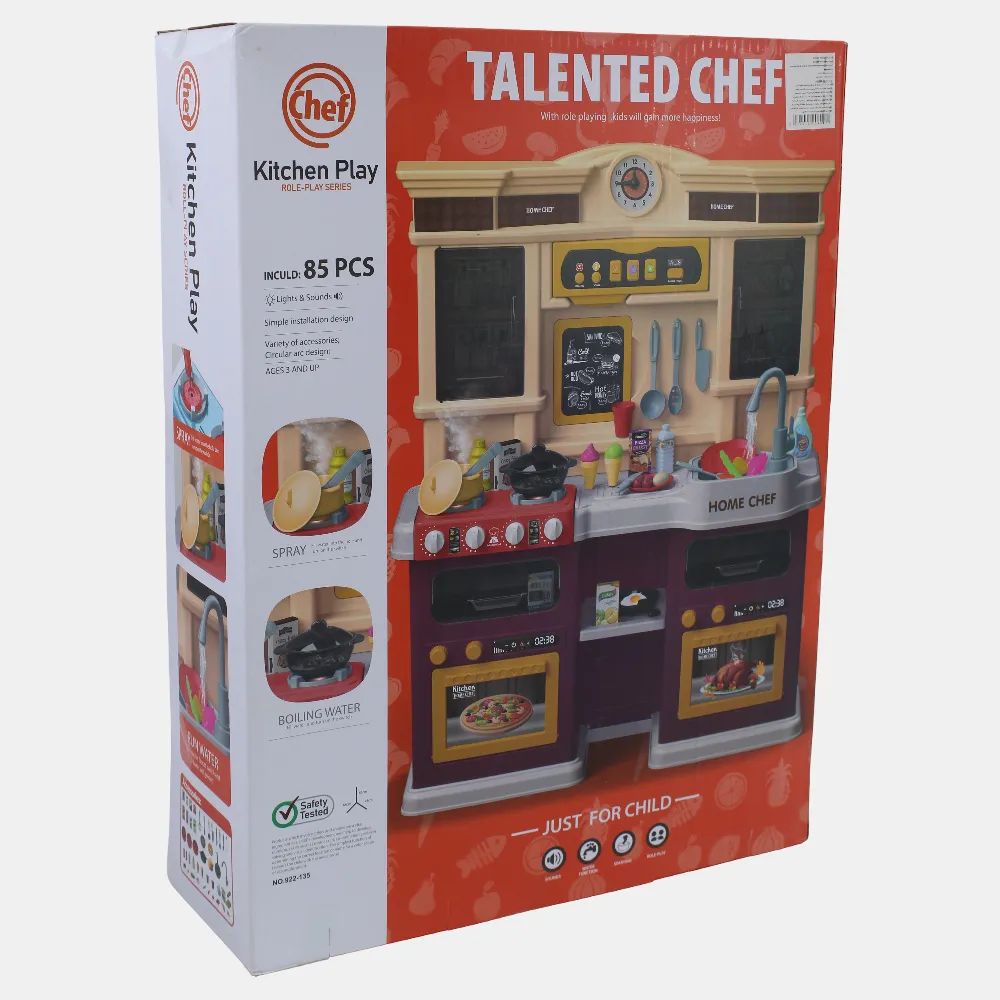 Kitchen Play Set with Light, Music, and Electric Water Faucet