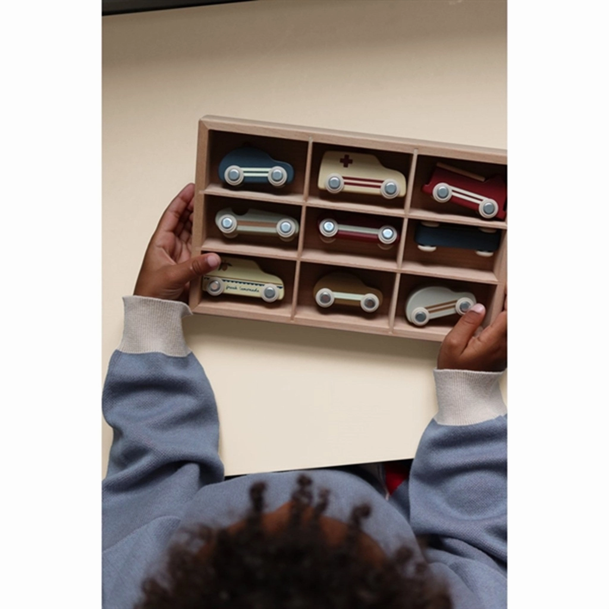 Konges Sljd Beige Wooden Mini Cars 9 Pcs