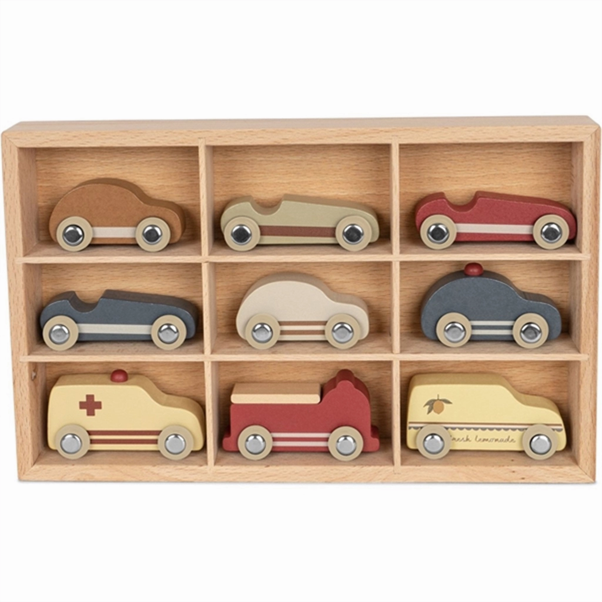 Konges Sljd Beige Wooden Mini Cars 9 Pcs