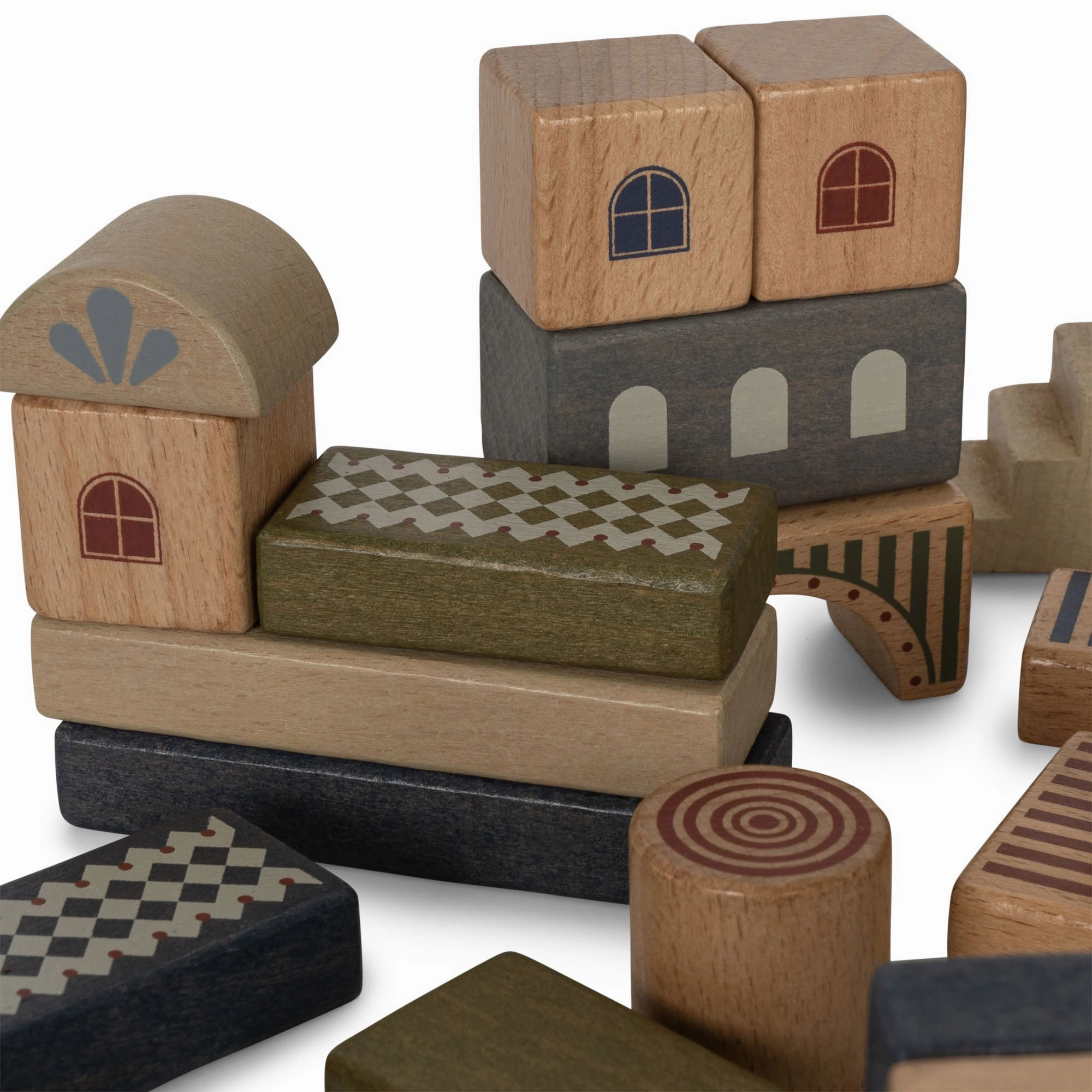 Konges Sljd Wooden Building Blocks with Print 34 pcs FSC Beige/Toffee One Size