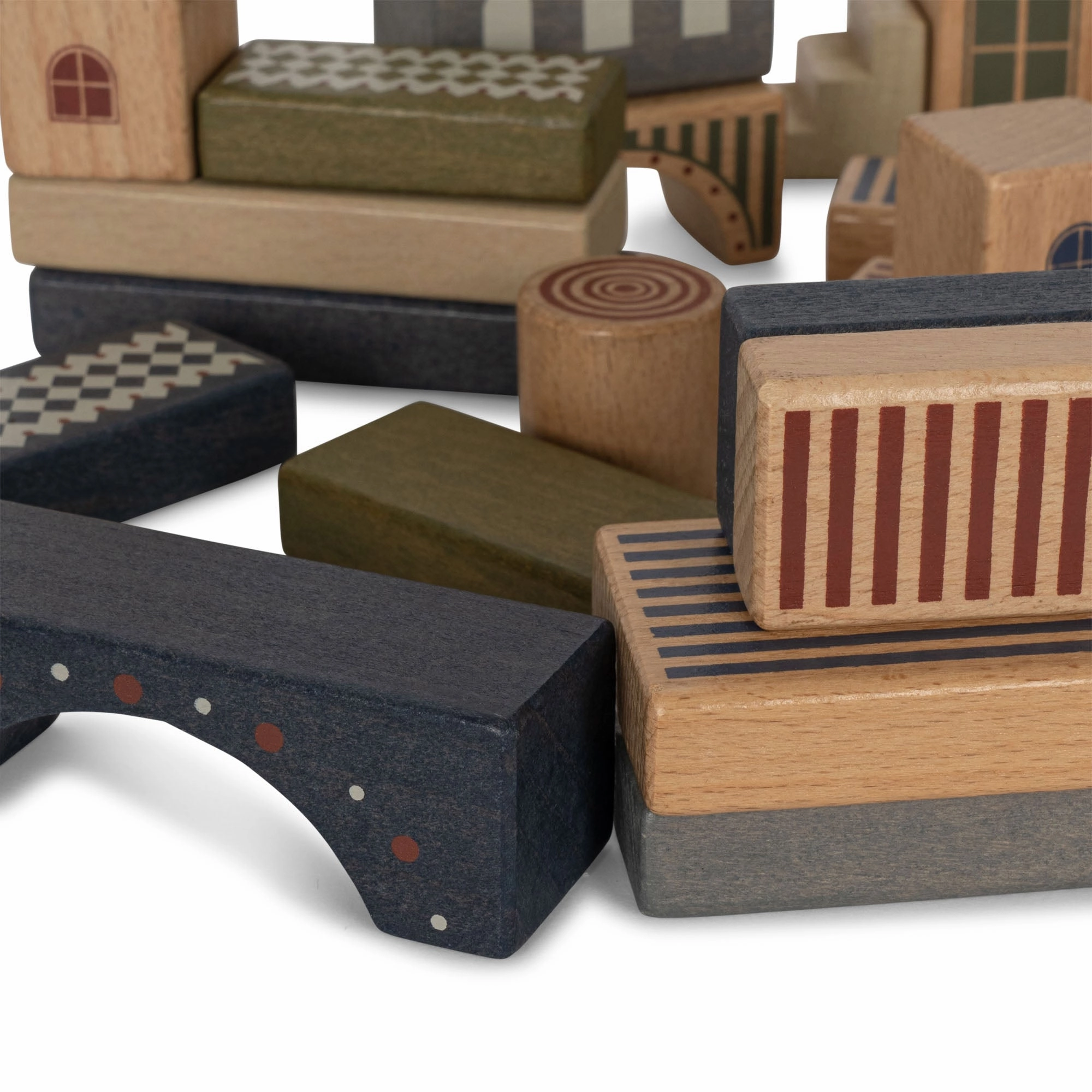 Konges Sljd Wooden Building Blocks with Print 34 pcs FSC Beige/Toffee One Size