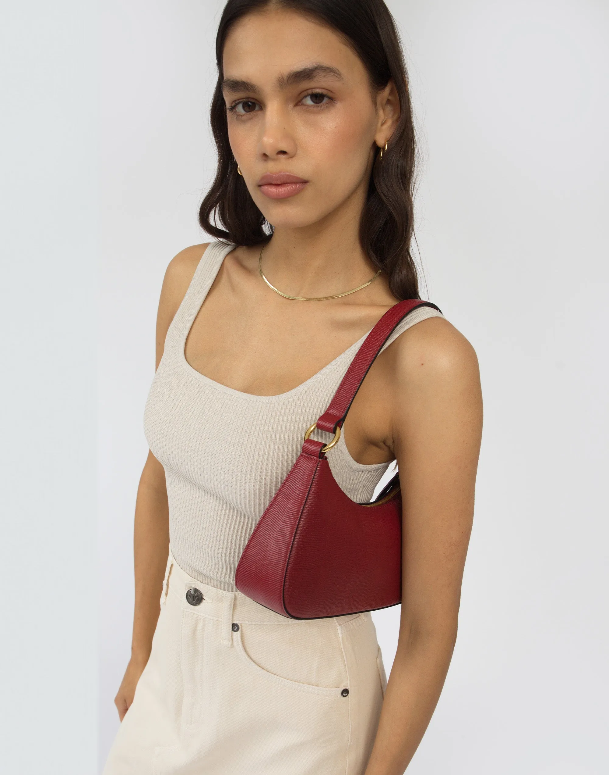 Luxe Mini Shoulder Bag - Cherry Red Lizard
