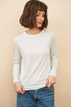 Lyocell Cotton Long Sleeve Semi Relaxed Crewneck in Ciel