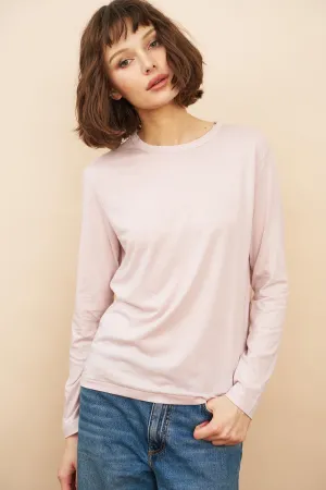 Lyocell Cotton Long Sleeve Semi Relaxed Crewneck in Glycine