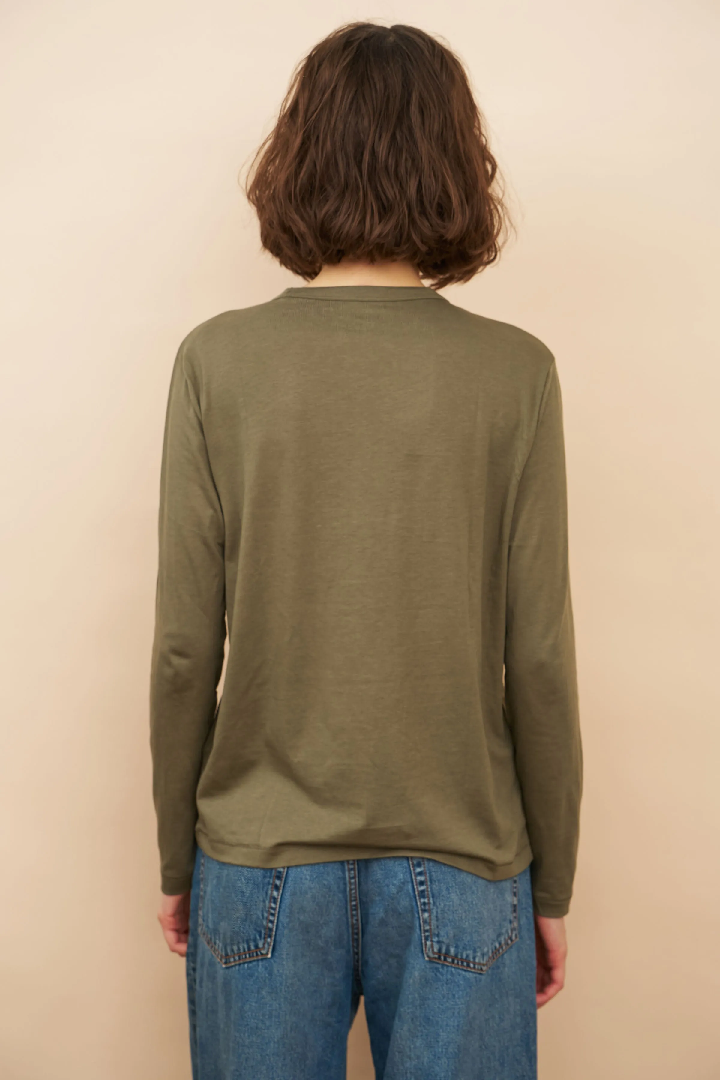 Lyocell Cotton Long Sleeve Semi Relaxed Crewneck in Lichen