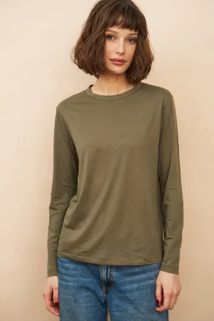 Lyocell Cotton Long Sleeve Semi Relaxed Crewneck in Lichen