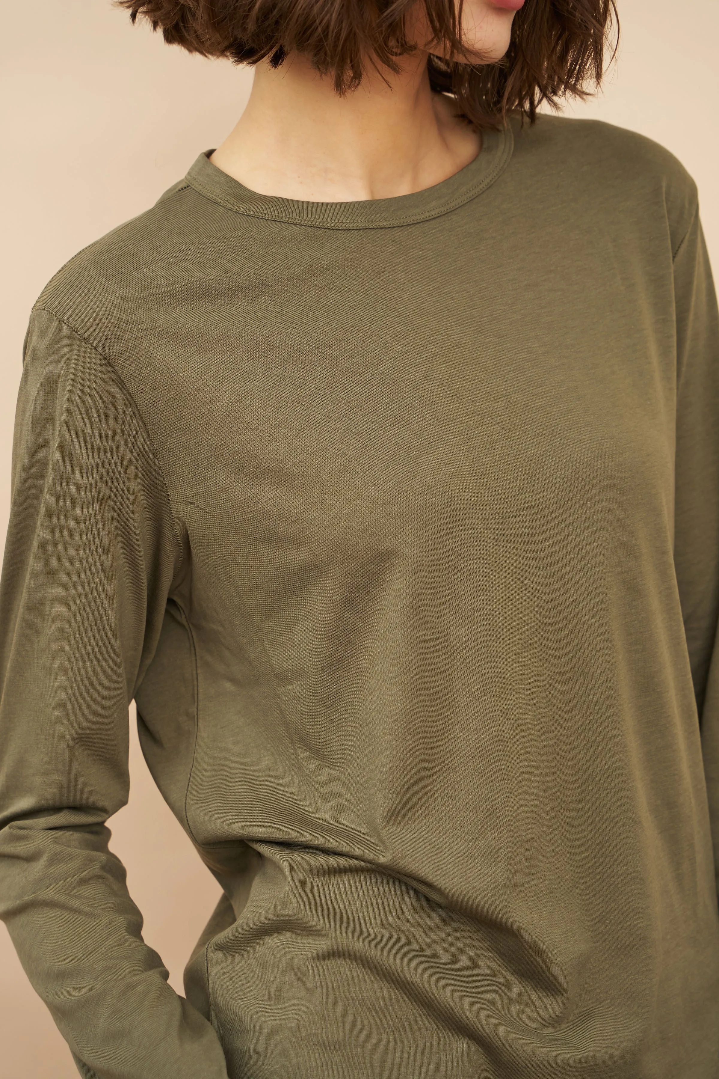 Lyocell Cotton Long Sleeve Semi Relaxed Crewneck in Lichen