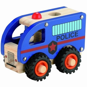Magni Wooden Police Car With Rubber Wheels Blue