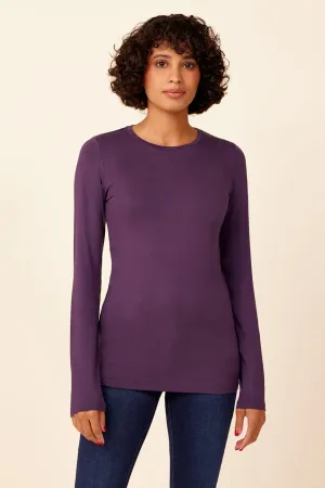Majestic Long Sleeve Viscose Crewneck in Violet