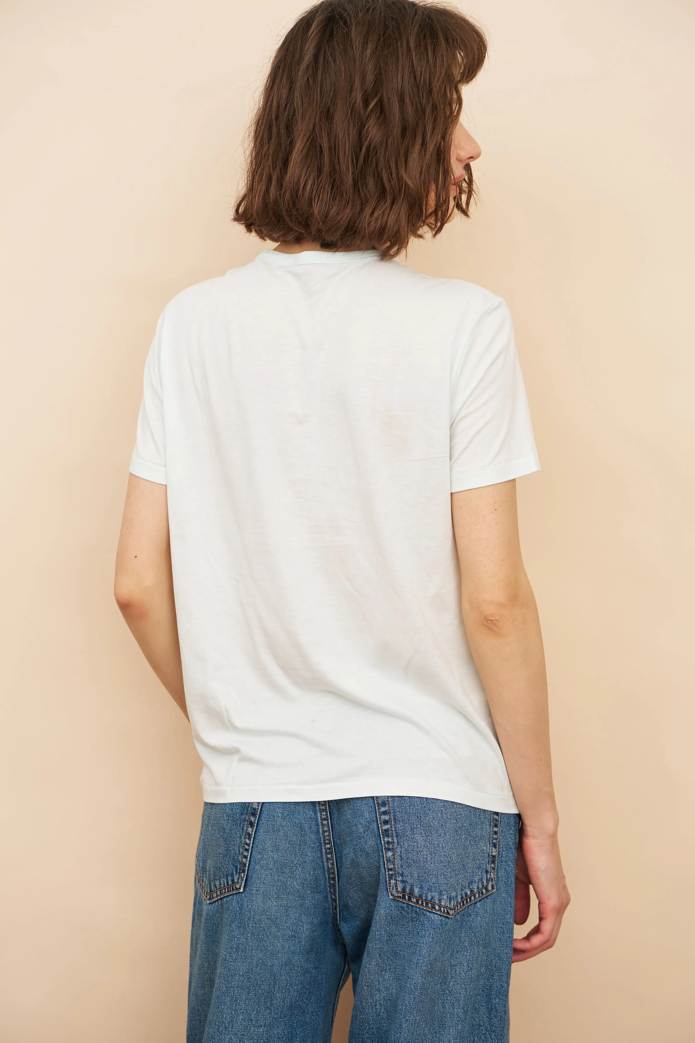 Majestic Lyocell Cotton Semi Relaxed Short Sleeve Crewneck in Ciel