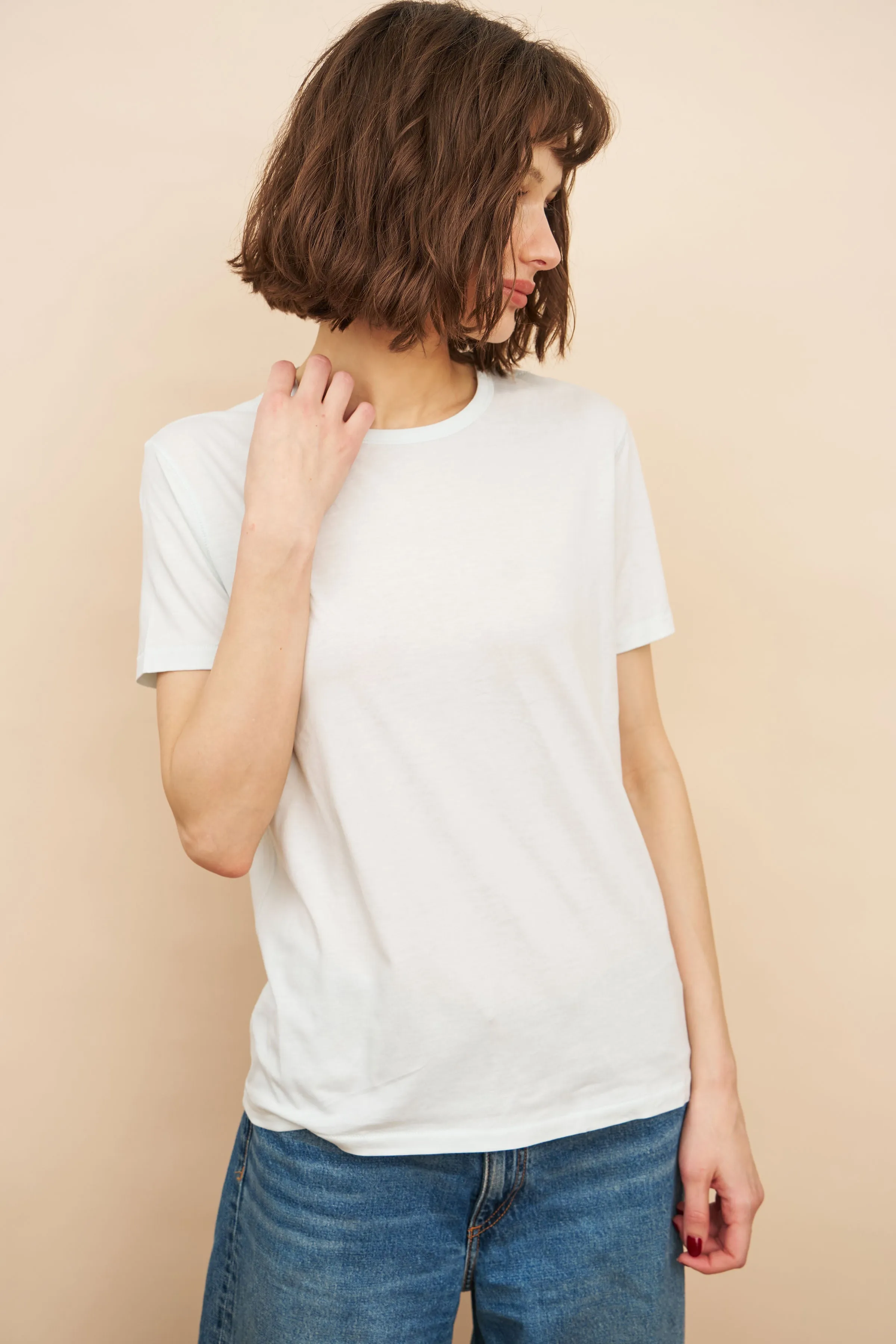 Majestic Lyocell Cotton Semi Relaxed Short Sleeve Crewneck in Ciel