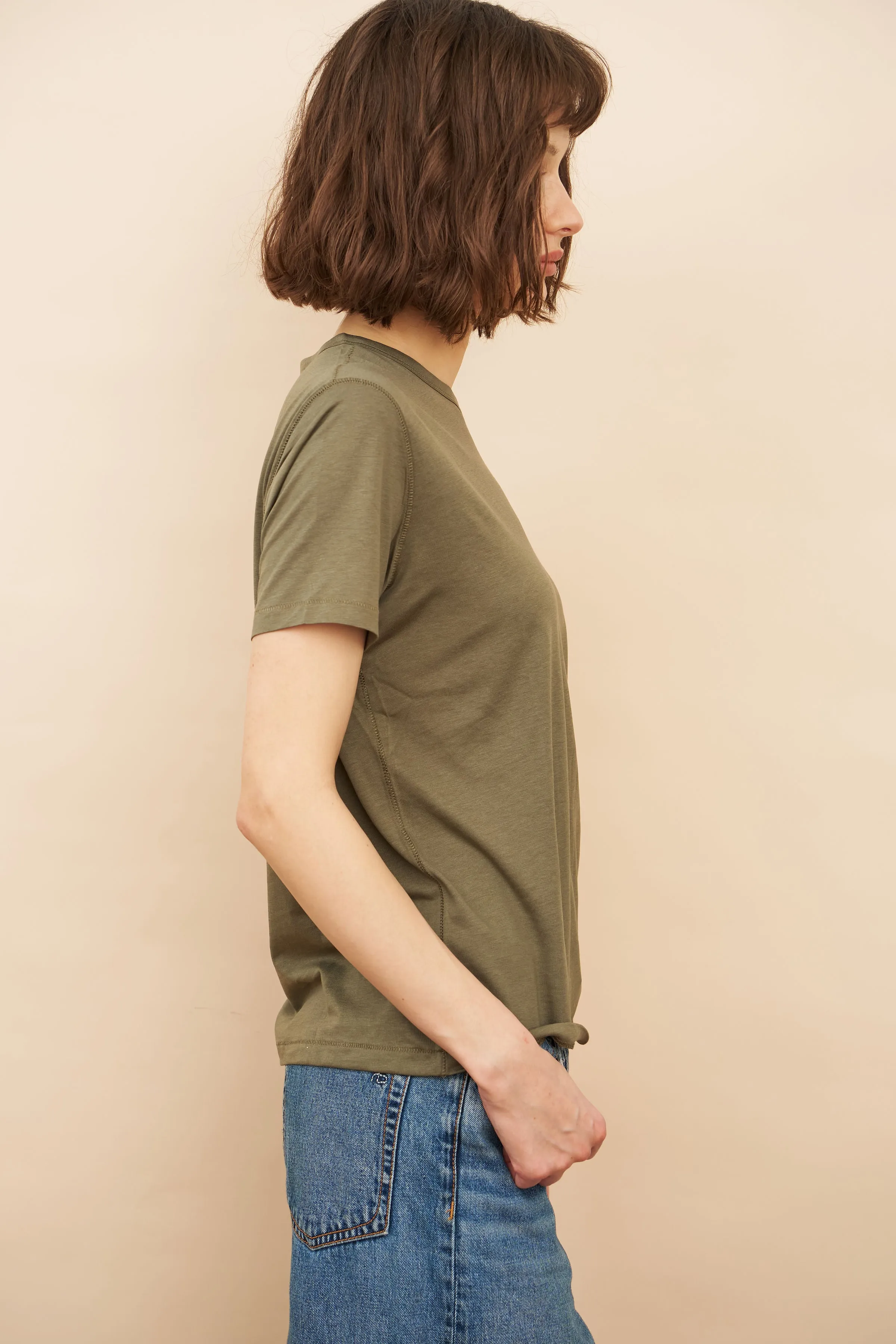 Majestic Lyocell Cotton Semi Relaxed Short Sleeve Crewneck in Lichen