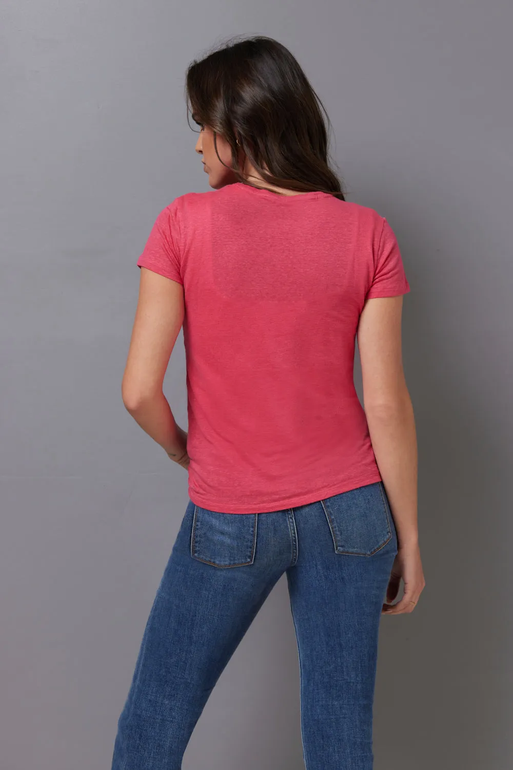 Majestic Short Sleeve Linen Crewneck in Rose Indien