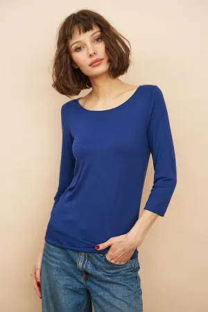 Majestic Soft Touch 3/4 Sleeve Merrow Edge Boatneck in Abyss