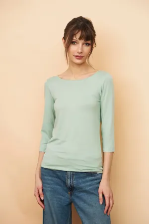 Majestic Soft Touch 3/4 Sleeve Merrow Edge Boatneck in Azur