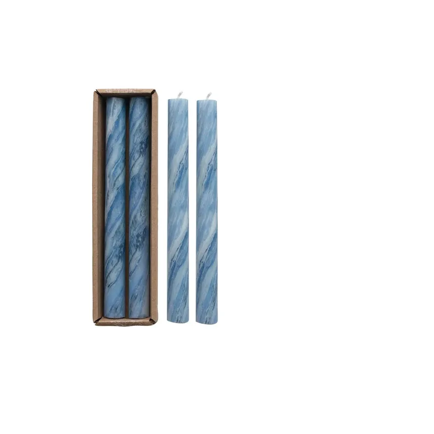 Marbled Taper Candles Set of 2 - Blue