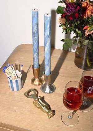 Marbled Taper Candles Set of 2 - Blue