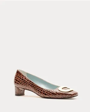 Mary Mini Block Heel Croc Embrossed