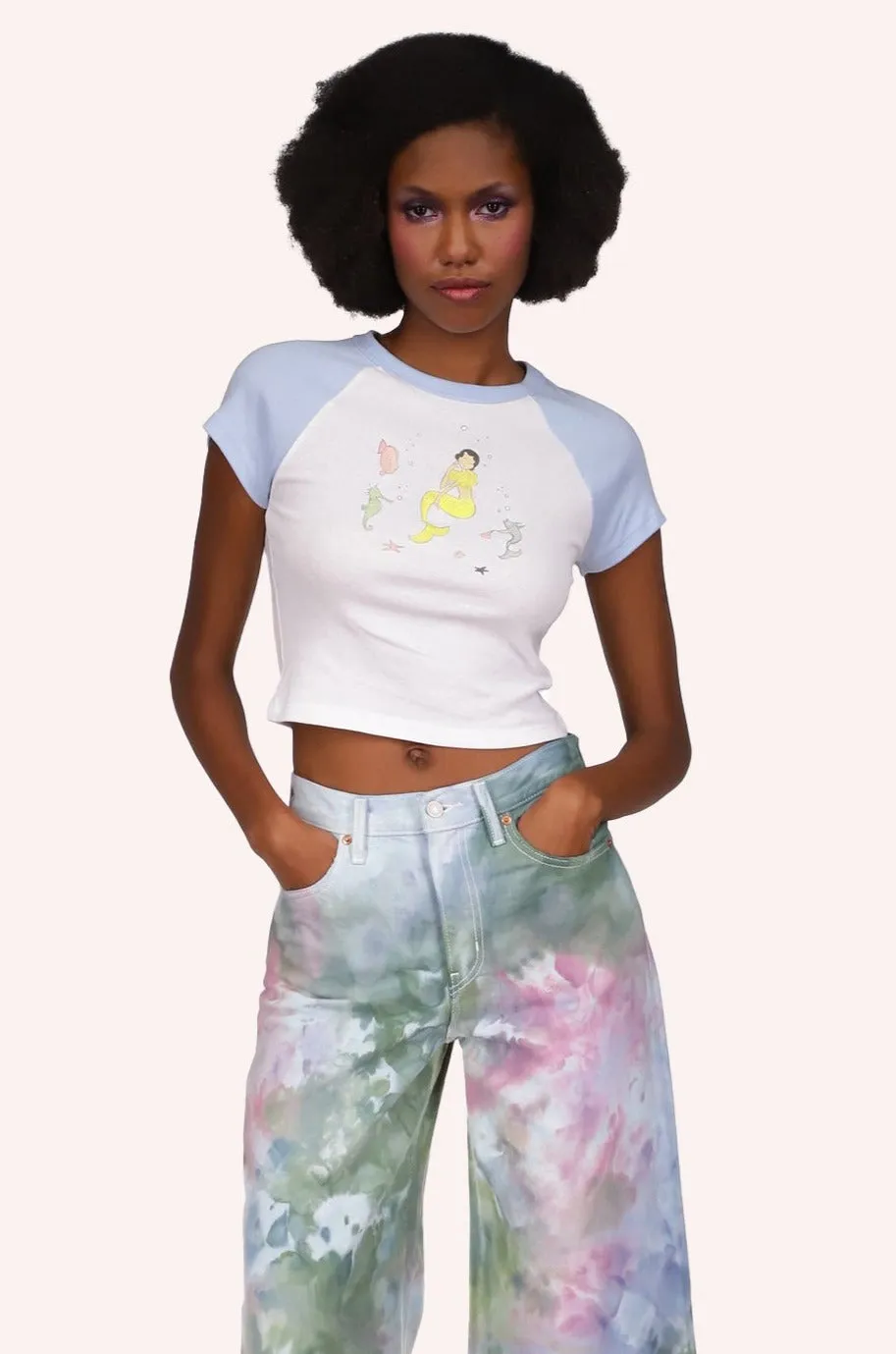 Mermaid Raglan Baby Tee Blue