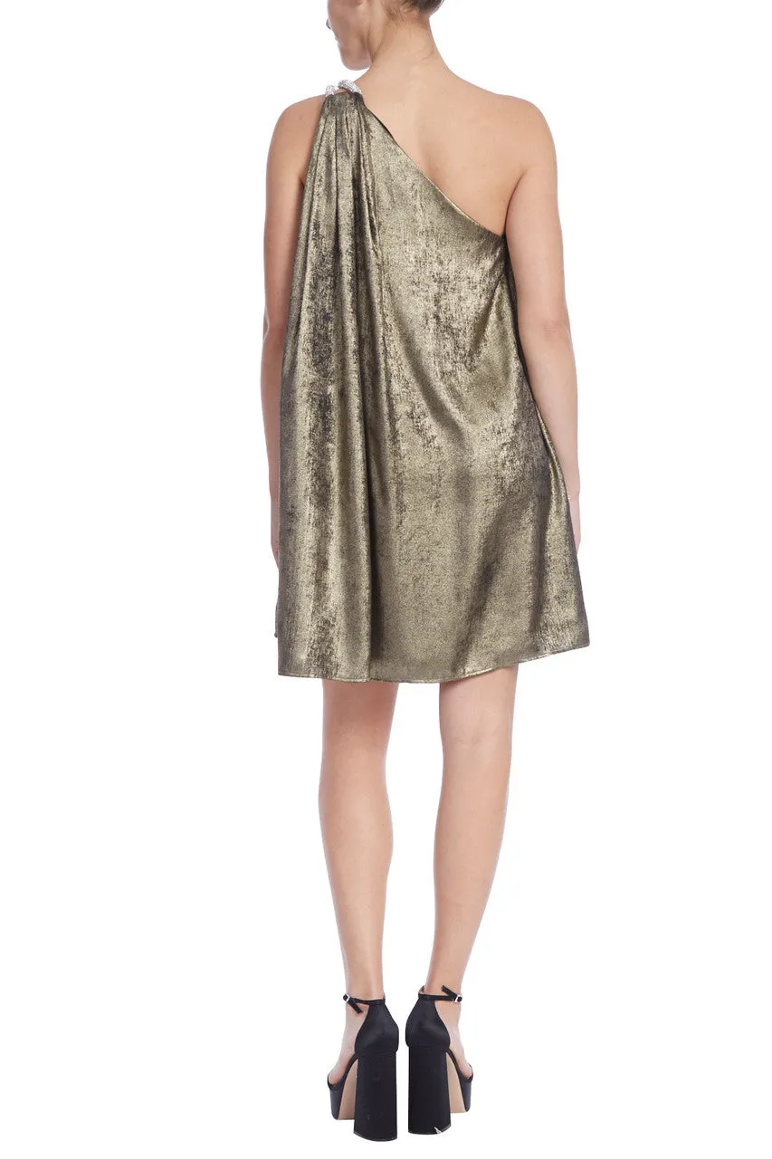 Metallic Mini One Shoulder Tent Dress