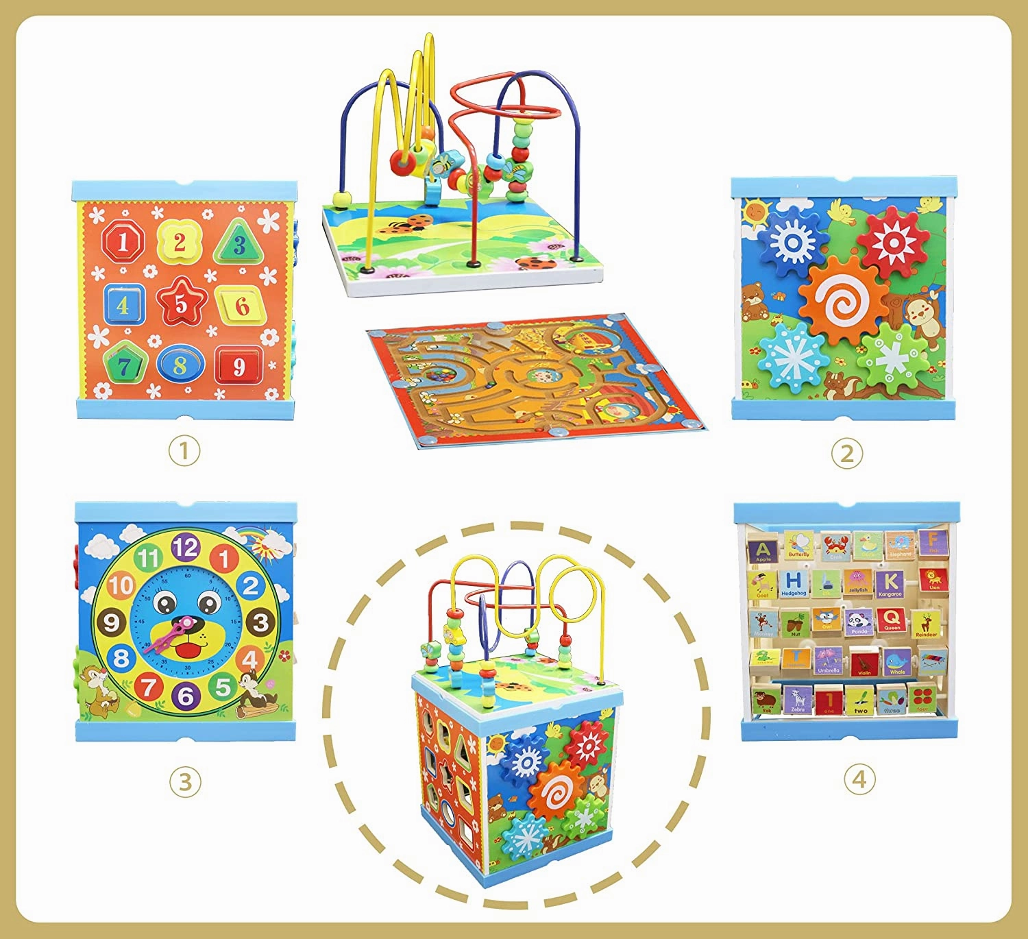 Montessori Wooden Activity Cube (6 in 1)