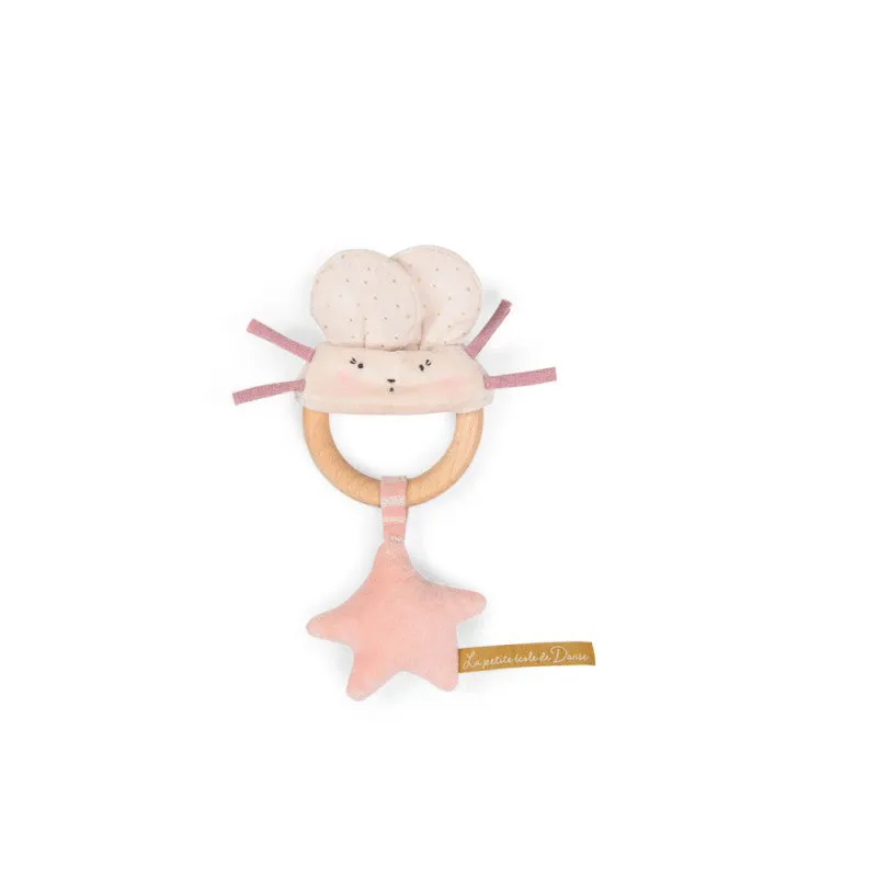Moulin Roty La Petite Ecole De Danse Pink Mouse Wooden Ring Rattle