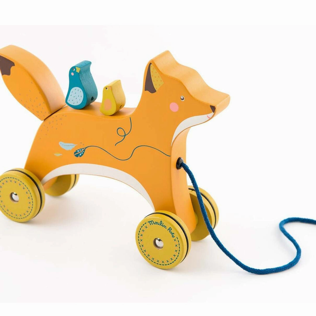 Moulin Roty Le Voyage D'olga Baby Agility Development Mustard Yellow Wooden Pull-along Fox