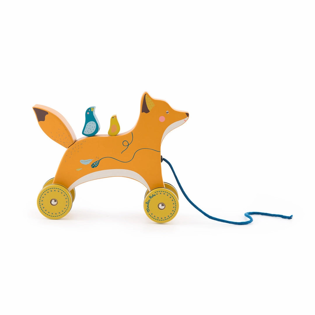 Moulin Roty Le Voyage D'olga Baby Agility Development Mustard Yellow Wooden Pull-along Fox