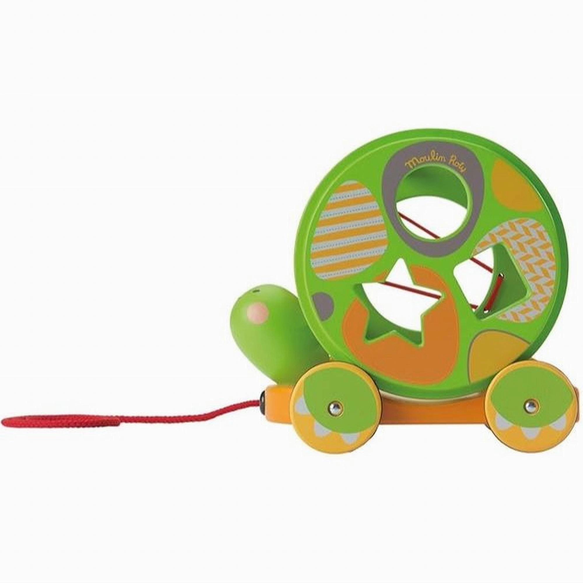 Moulin Roty Les Papoum Pull Along Box Blocks Shapes Turtle