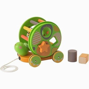 Moulin Roty Les Papoum Pull Along Box Blocks Shapes Turtle