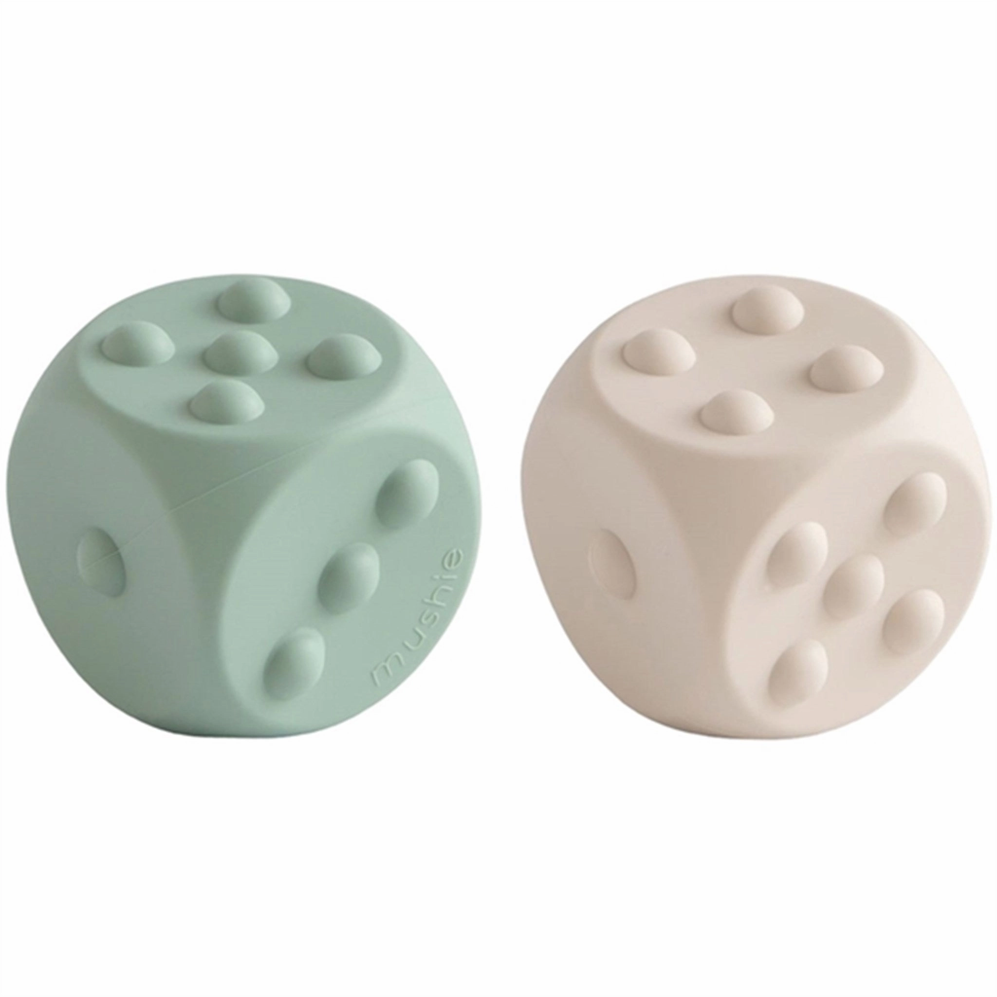 Mushie Silicone Dice Press Toy 2-pack Cambridge Blue/Shifting Sands