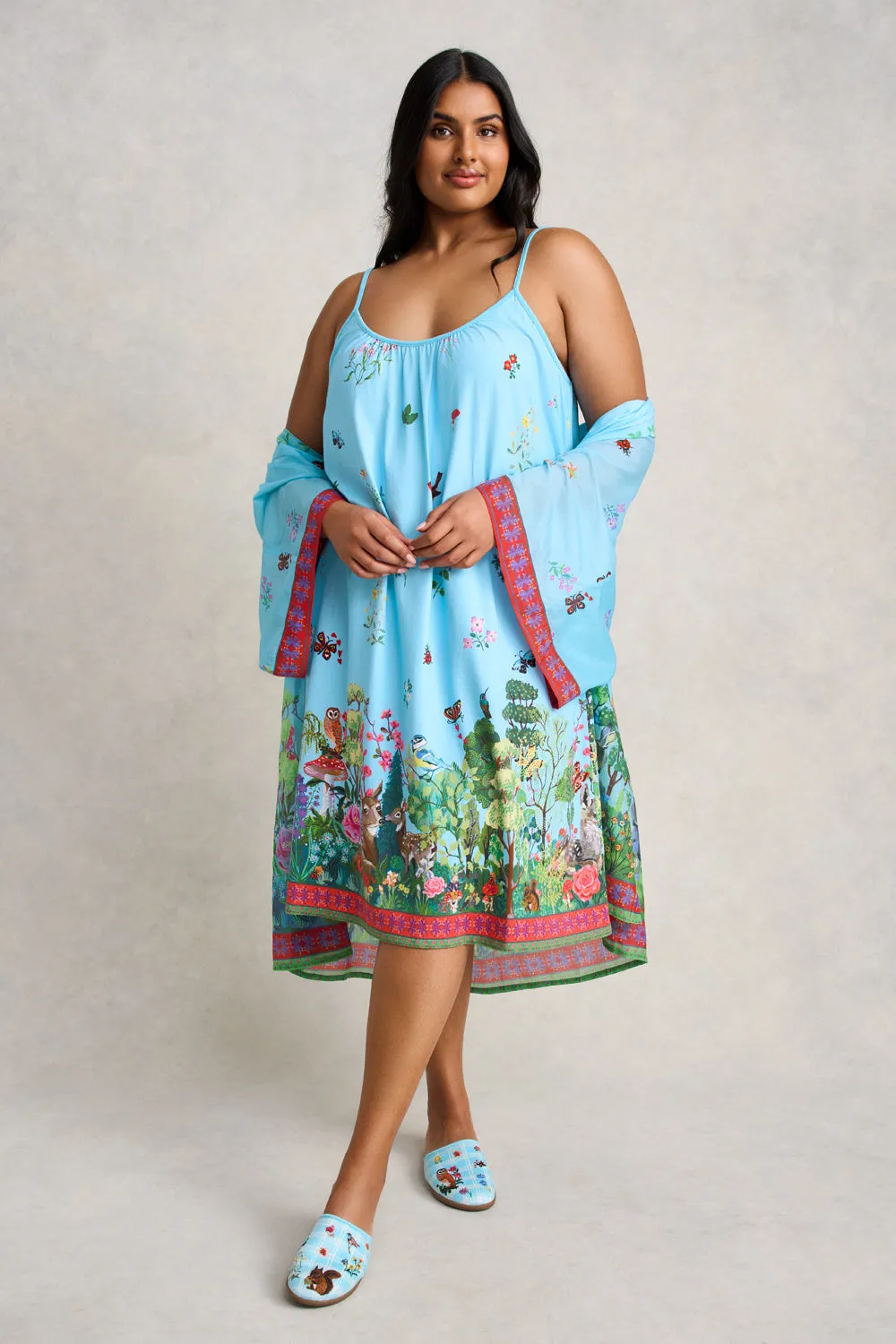 Nathalie Lt Cotton Silk Kimono - Summer Forest Print