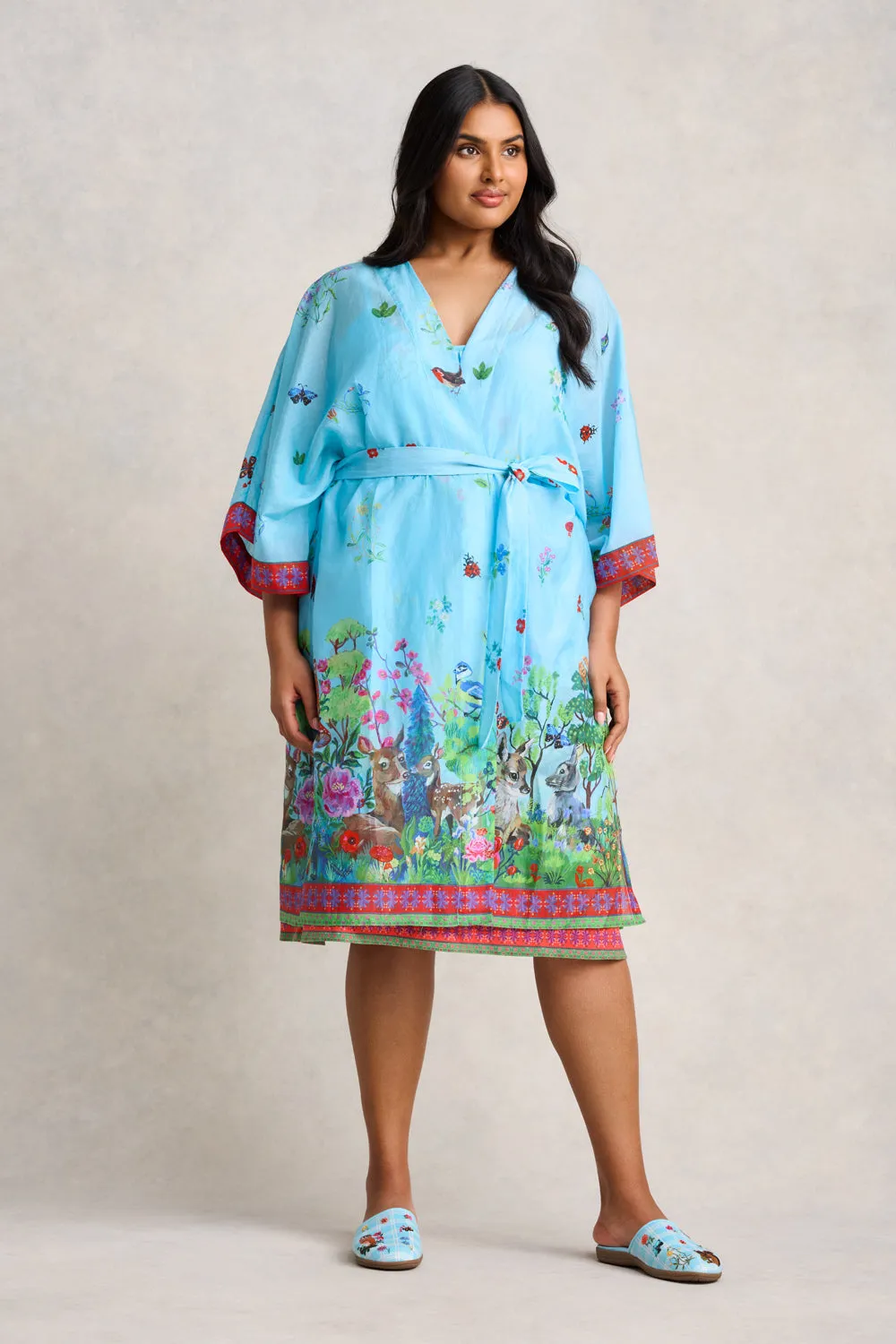 Nathalie Lt Cotton Silk Kimono - Summer Forest Print
