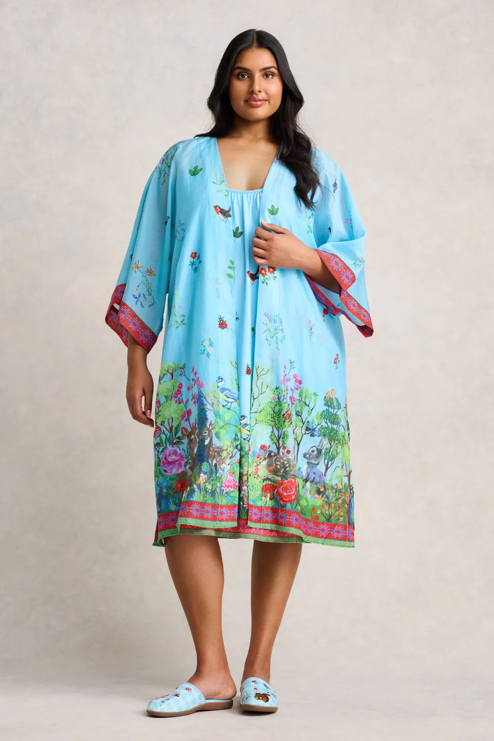 Nathalie Lt Cotton Silk Kimono - Summer Forest Print